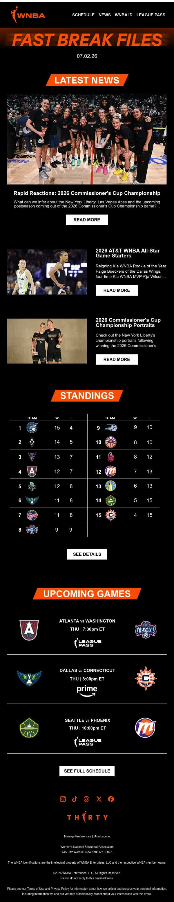 Champions Again: New York Liberty Win the Commissioner’s Cup 🗽 email from WNBA screenshot