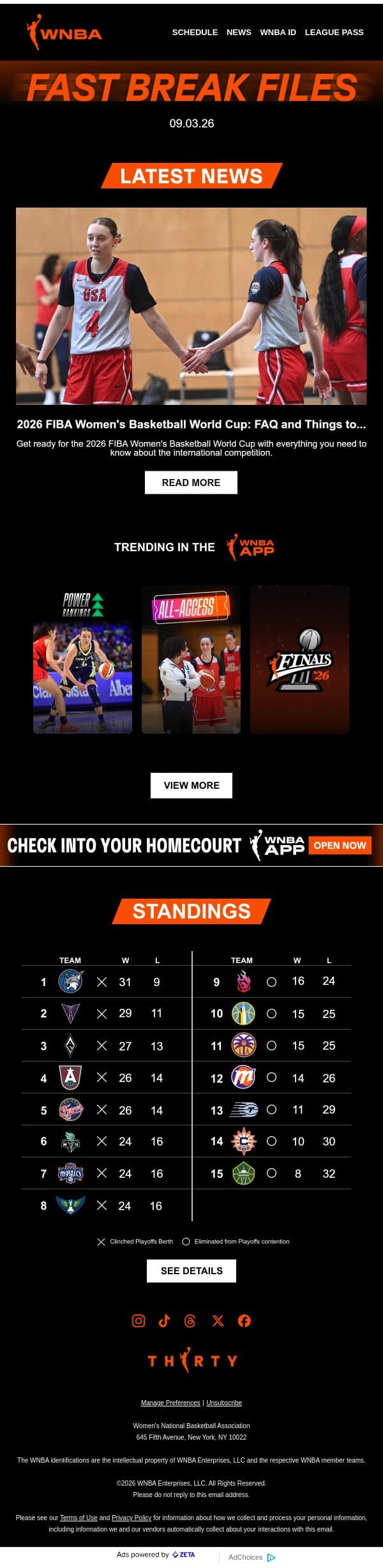 🌍 WNBA Stars Go Global for FIBA World Cup email from WNBA screenshot