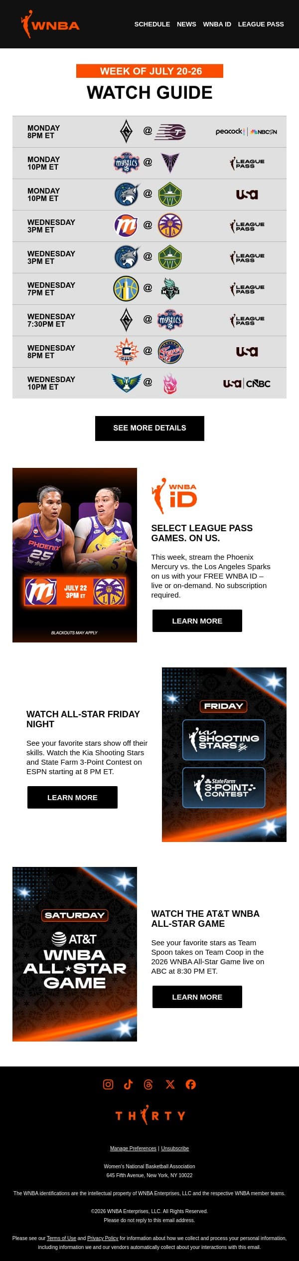 Your WNBA Watch Guide ⏳ The Countdown to All-Star is On email from WNBA screenshot