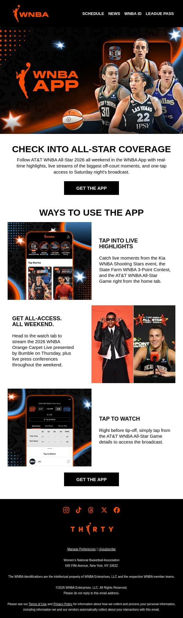 Your Homecourt for AT&T WNBA All-Star 2026 📲 email from WNBA screenshot