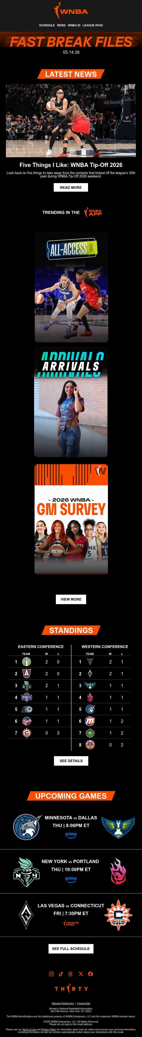 The W is Already Buzzing 🐝 email from WNBA screenshot