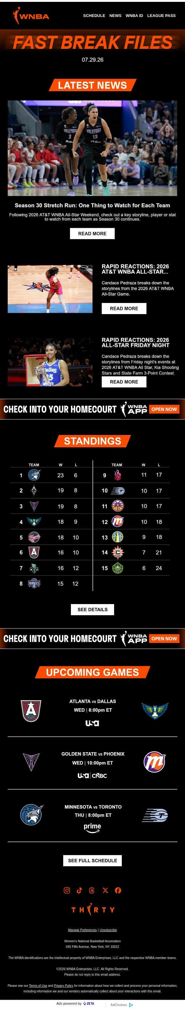 The Temperature's Rising—Every Game Brings the Heat email from WNBA screenshot