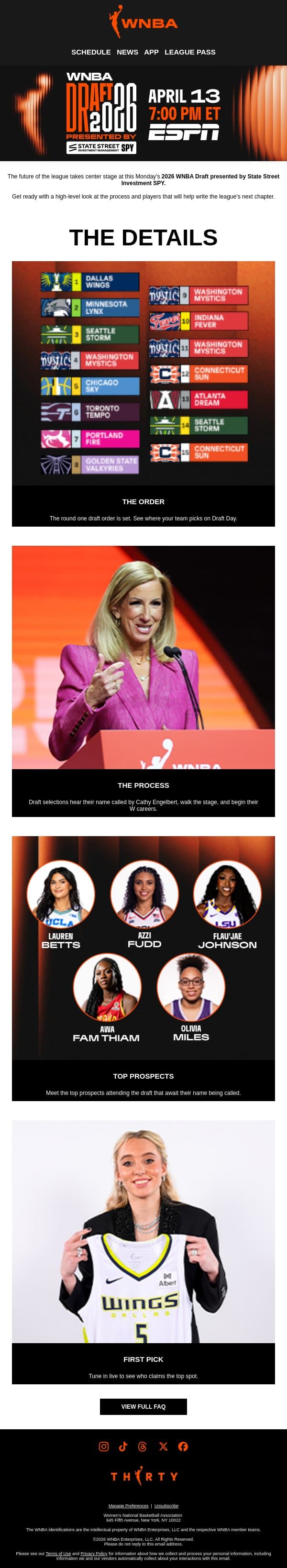 🎯 Get Ready for the 2026 WNBA Draft email from WNBA screenshot