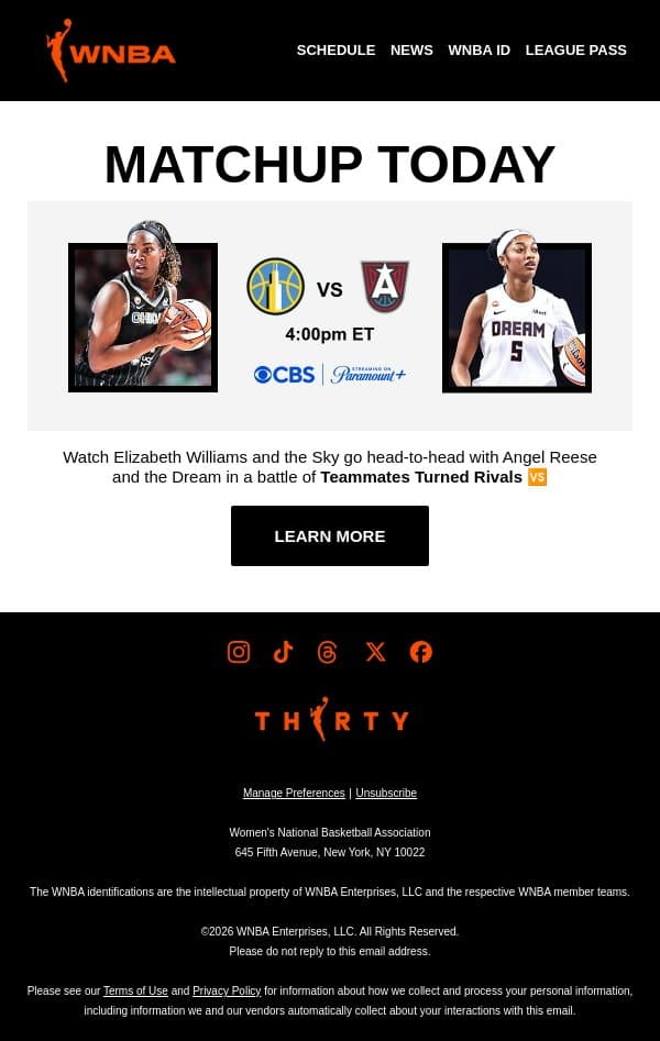 Today on CBS and Paramount+ 🍿 CHI vs ATL email from WNBA screenshot