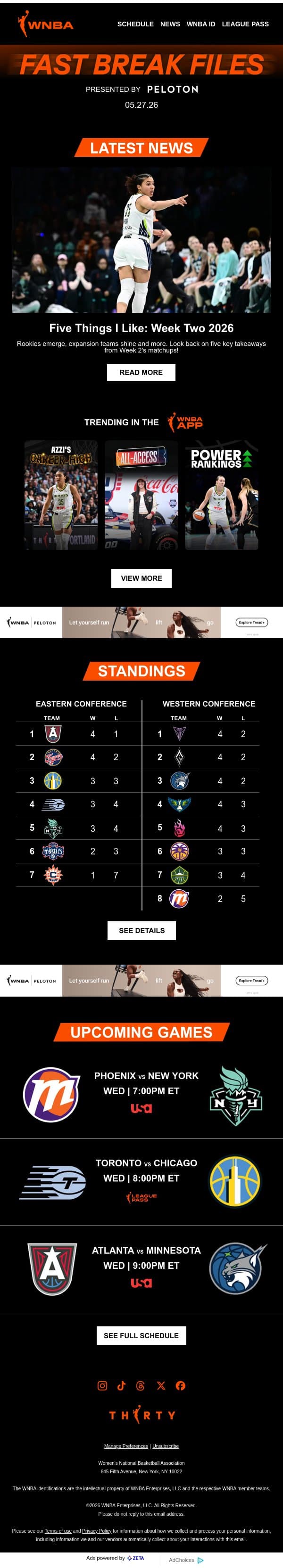 Season 30 Pulse Check 💓 email from WNBA screenshot