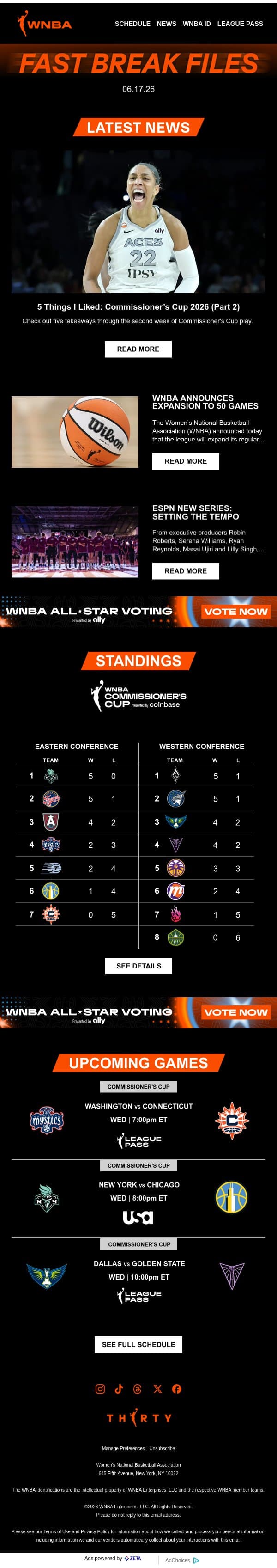 Last Call: Commissioner’s Cup Contenders 🏆 email from WNBA screenshot