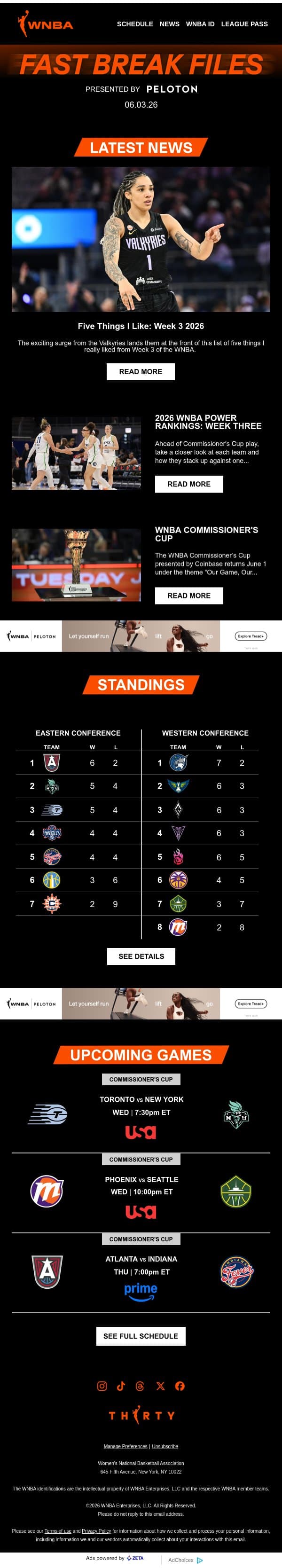 We’re Already Rolling 🚂 Commissioner’s Cup is On email from WNBA screenshot