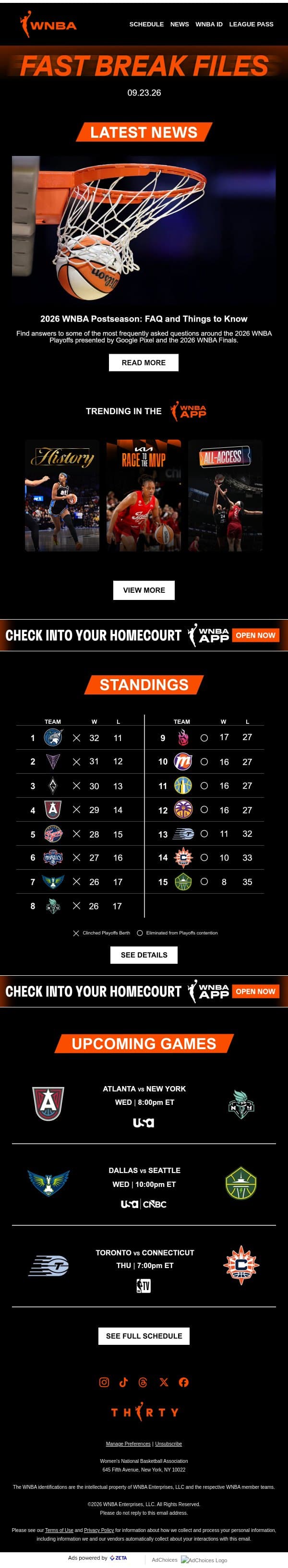 ⏰ The Clock is Ticking on the Regular Season email from WNBA screenshot