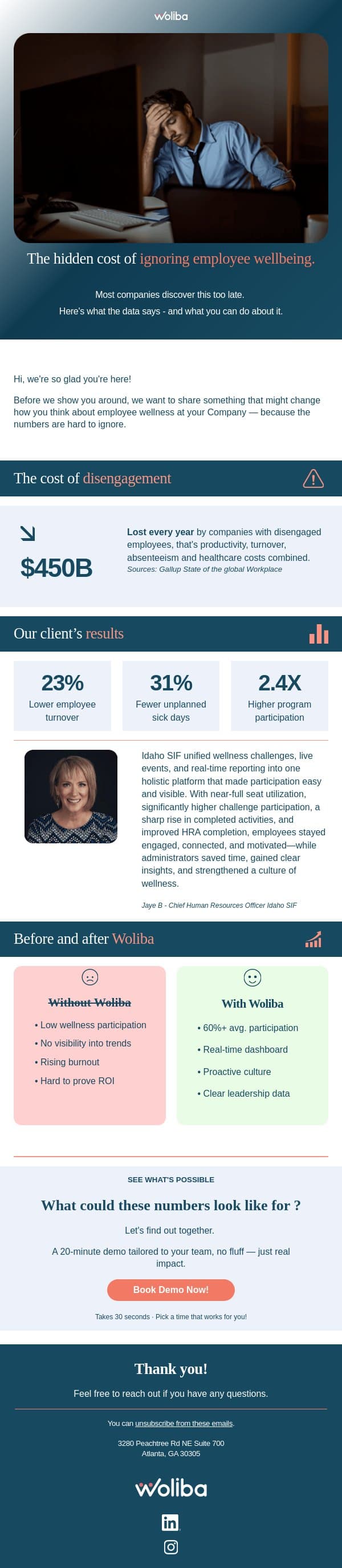 Losing $450B every year? email from Woliba screenshot