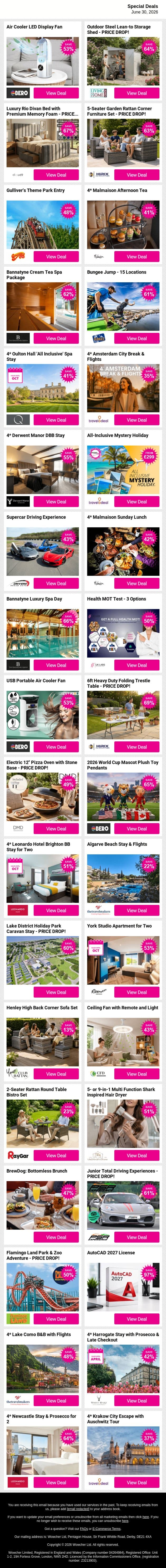 🌟 Make Your Tuesday Evening More Rewarding | 🎯 Browse Deals email from Wowcher screenshot