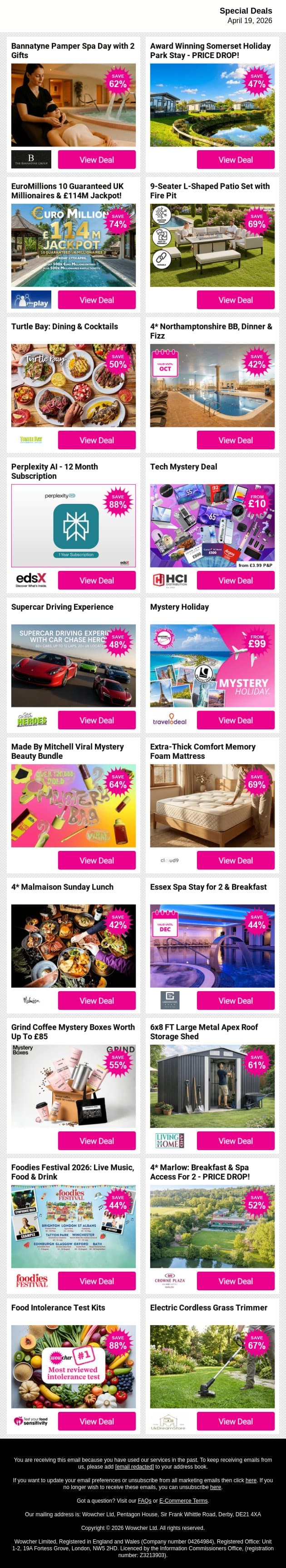 🔥 These Deals Are Worth Your Time – Shop Today email from Wowcher screenshot