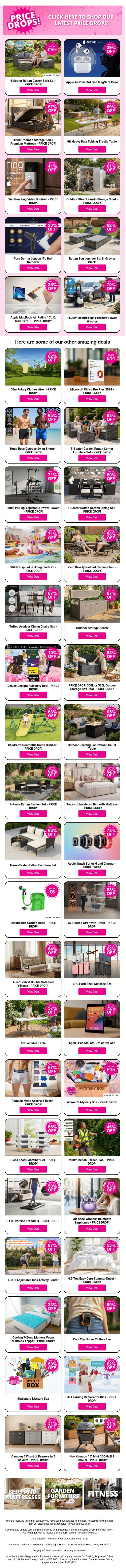 Shop Amazing Price Drop Deals Across Garden, Home, Beauty & MORE! email from Wowcher screenshot