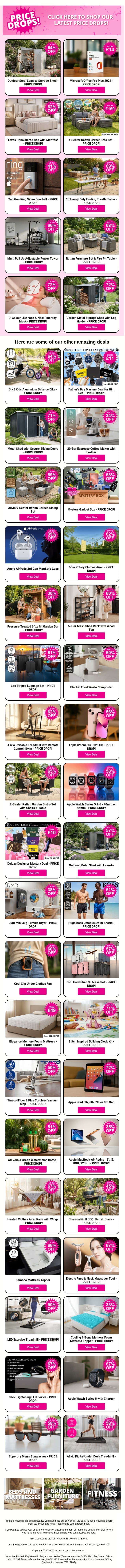Unmissable Price Drops Across Garden, Home, Tech & MORE! email from Wowcher screenshot