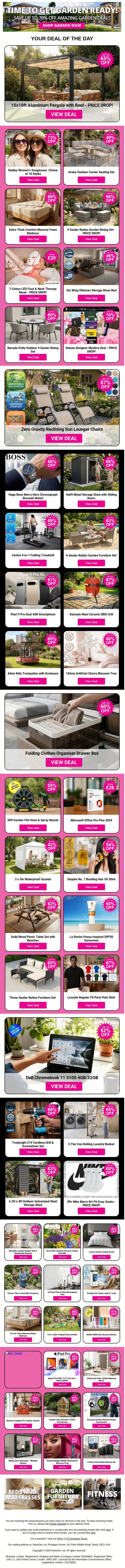 Grab Amazing Deals Like 10x10ft Aluminium Pergola with Roof - PRICE DROP! and Radley Women's Sunglasses Choice of 10 Styles and Aruba Outdoor Corner Seating Set plus MORE !!! email from Wowcher screenshot