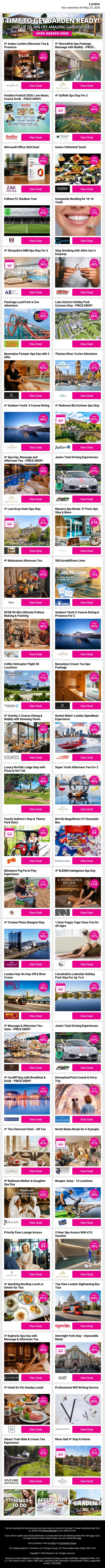 5* Andaz London Afternoon Tea & Prosecco | 5* Shoreditch Spa Package, Massage with Bubbly - PRICE DROP! | Foodies Festival 2026: Live Music, Food & Drink - PRICE DROP! | 4* Suffolk Spa Stay For 2 | Microsoft Office 2024 Deal - PRICE DROP! email from Wowcher screenshot