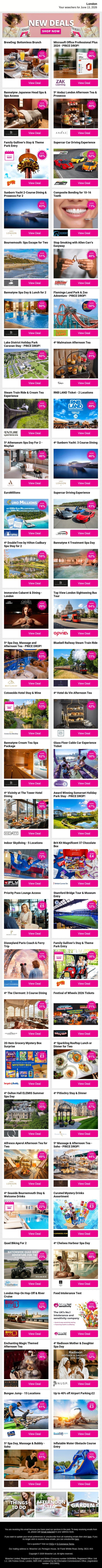 Enjoy Weekend Worthy London Offers Like BrewDog: Bottomless Brunch and Microsoft Office Professional Plus 2024 - PRICE DROP! and Bannatyne Japanese Head Spa & Spa Access plus MORE email from Wowcher screenshot