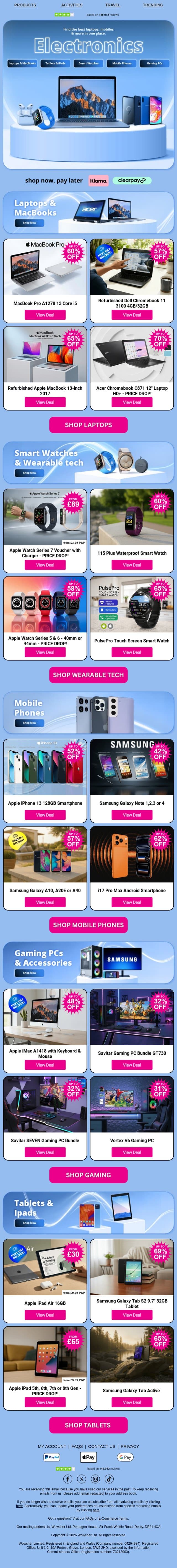 Tap Into Amazing Tech Deals - Laptops, Smart Watches, Mobiles & MORE! email from Wowcher screenshot