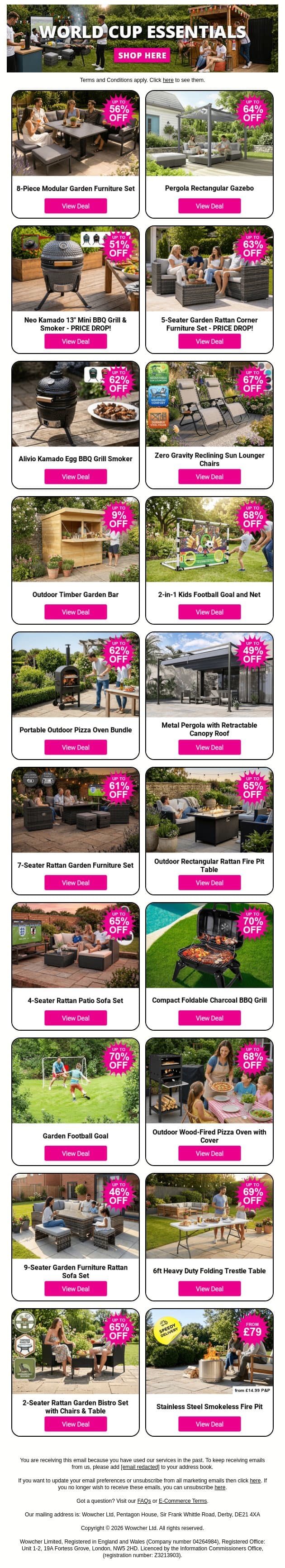 World Cup Ready? Upgrade Your Garden Goals email from Wowcher screenshot
