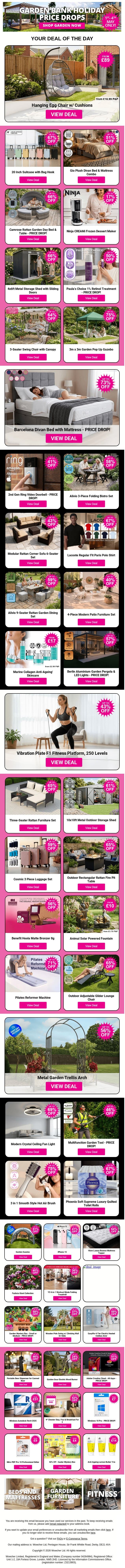 Bank Holiday Price Drops: Garden Savings Just Got Bigger email from Wowcher screenshot