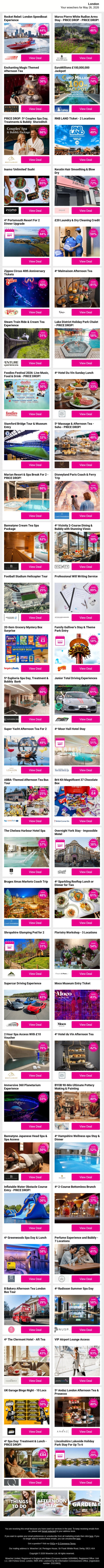 Properly Good London Spots Like Rocket Rebel: London Speedboat Experience and Marco Pierre White Rudloe Arms Stay - PRICE DROP - PRICE DROP! and Enchanting Magic Themed Afternoon Tea plus MORE email from Wowcher screenshot