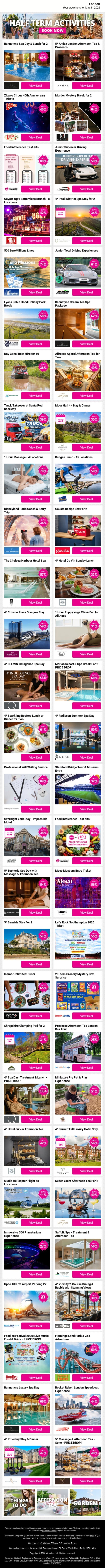 Bannatyne Spa Day & Lunch for 2 | 5* Andaz London Afternoon Tea & Prosecco | Zippos Circus 40th Anniversary Tickets | Murder Mystery Break for 2 | Food Intolerance Test Kits email from Wowcher screenshot