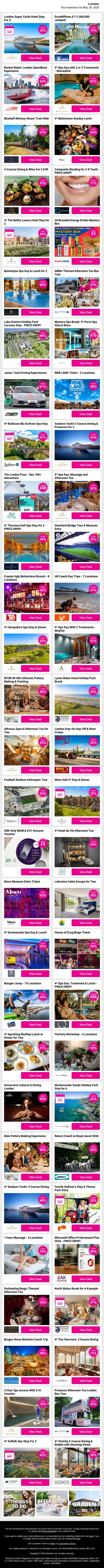 Treat Yourself With Great London Picks Like London Super Yacht Hotel Stay For 2 and EuroMillions £111,000,000 Jackpot! and Rocket Rebel: London Speedboat Experience plus MORE email from Wowcher screenshot