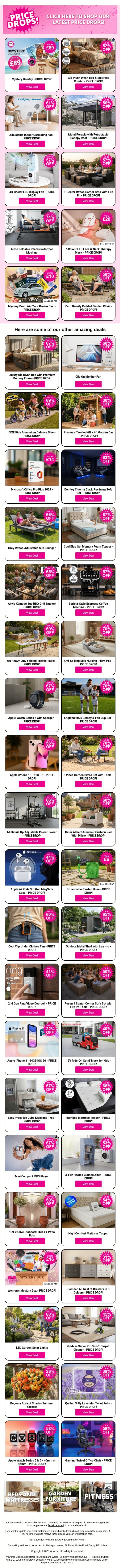 💸Price Drops on Top Deals & Mystery Holiday? Yes Please. email from Wowcher screenshot
