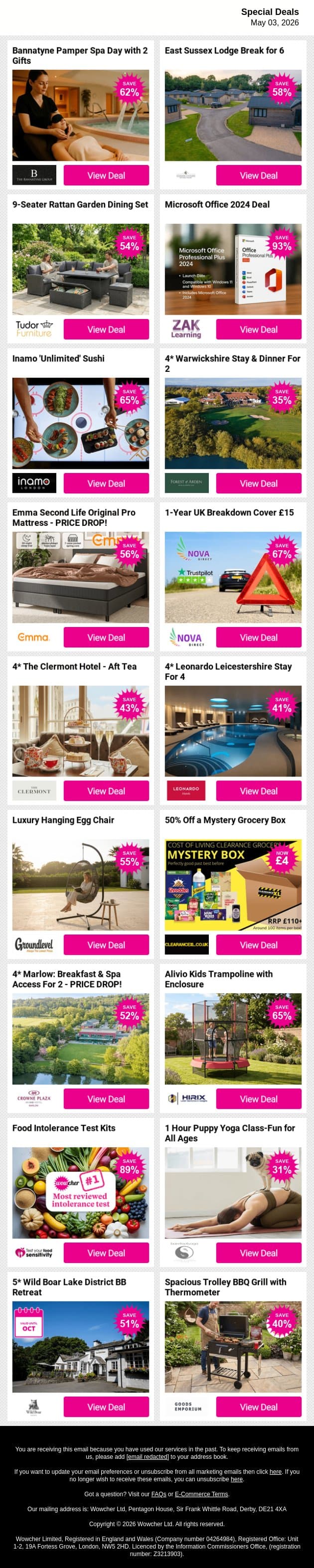 🤑 Packed with Savings – Browse Today’s Top Deals email from Wowcher screenshot