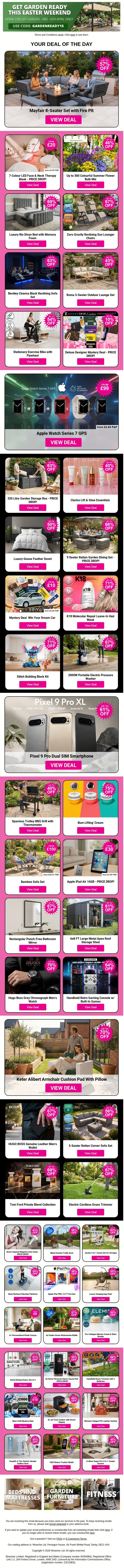 Shop Amazing Deals And Get EXTRA 15% Off With Promo Code: GARDENREADY15 email from Wowcher screenshot
