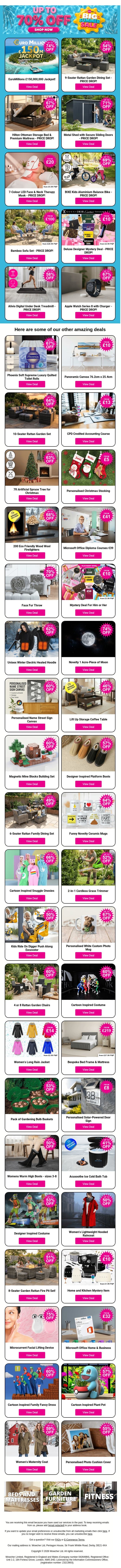 BIG SUMMER SALE IS LIVE! SAVE UP TO 70% ON AMAZING DEALS email from Wowcher screenshot