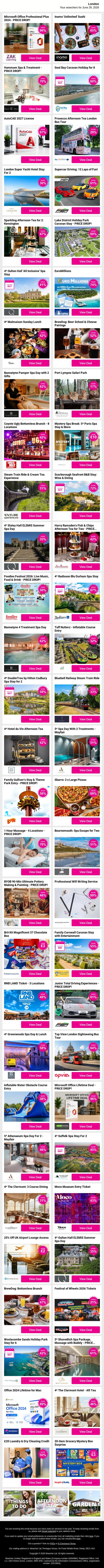 Microsoft Office Professional Plus 2024 - PRICE DROP! | Inamo 'Unlimited' Sushi | Hammam Spa & Treatment - PRICE DROP! | Seal Bay Caravan Holiday for 8 | AutoCAD 2027 License email from Wowcher screenshot