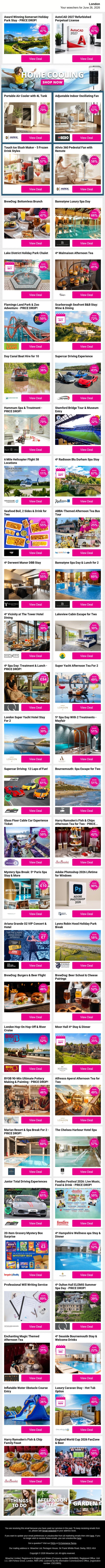 Treat Yourself With Great London Finds Like Award Winning Somerset Holiday Park Stay - PRICE DROP! and Stamford Bridge Tour & Museum Entry and Portable Air Cooler with 4L Tank plus MORE email from Wowcher screenshot