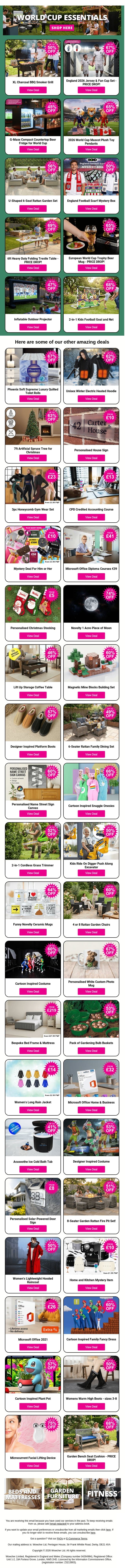 ⚽England Fans, Your World Cup 2026 Essentials Await! Shop Now email from Wowcher screenshot