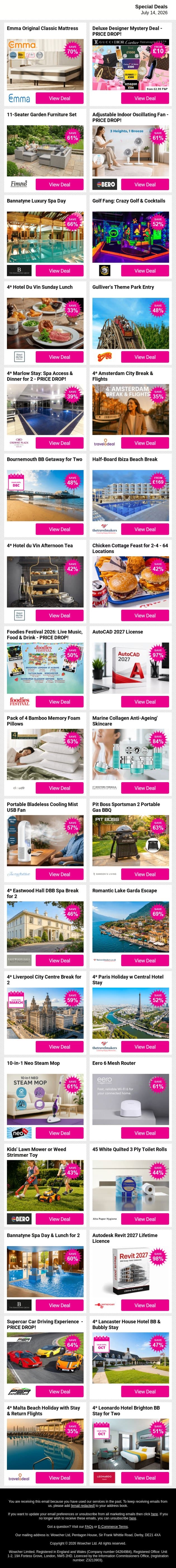 🎁 Your Evening Browse Starts Here, View Offers 👀 email from Wowcher screenshot