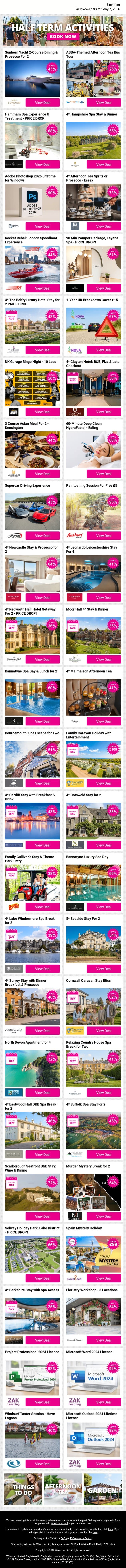 Sunborn Yacht 2-Course Dining & Prosecco For 2 | ABBA-Themed Afternoon Tea Bus Tour | Hammam Spa Experience & Treatment | 4* Hampshire Spa Stay & Dinner | Adobe Photoshop 2026 Lifetime for Windows - PRICE DROP! email from Wowcher screenshot