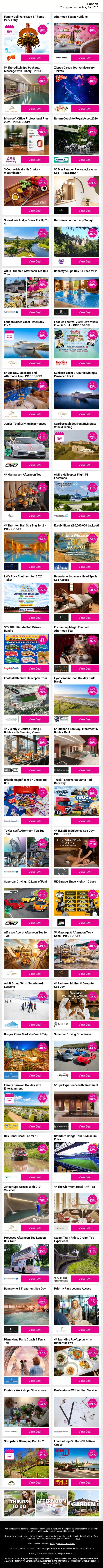 Properly Good London Treats Like Family Gulliver's Stay & Theme Park Entry and Afternoon Tea at Huffkins and 5* Shoreditch Spa Package, Massage with Bubbly - PRICE DROP! plus MORE email from Wowcher screenshot