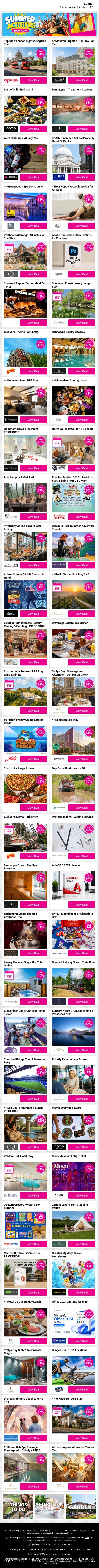 Top View London Sightseeing Bus Tour | 4* Maldron Brighton DBB Stay For Two | Inamo 'Unlimited' Sushi | Bannatyne 4 Treatment Spa Day | West Cork Irish Whisky 70cl email from Wowcher screenshot