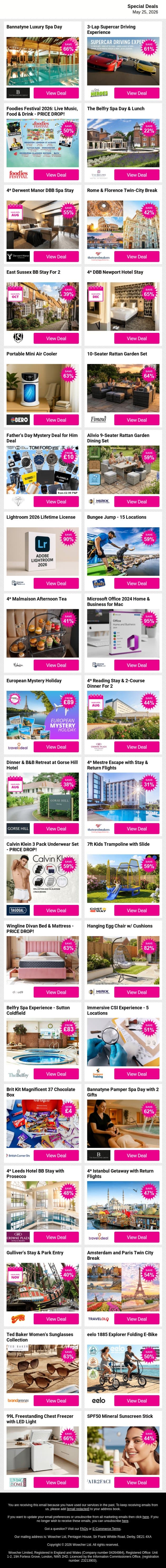 Big experiences, smaller prices 💥 Unlock deals email from Wowcher screenshot