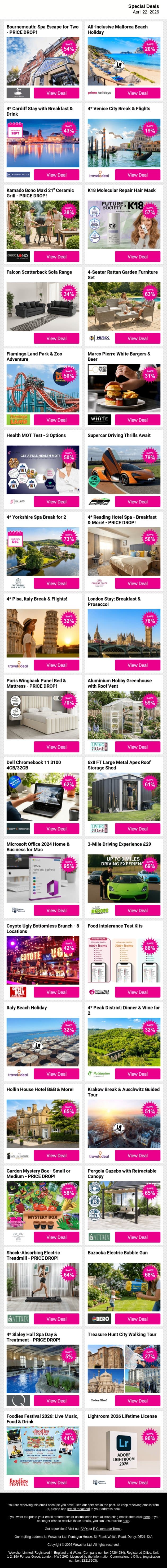 Top Deals to Brighten Your Day 💥 email from Wowcher screenshot