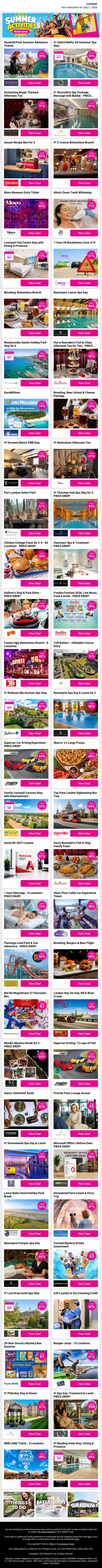 Stockeld Park Summer Adventure Tickets | 4* Oxford Belfry 'All Inclusive' Spa Stay | Enchanting Magic Themed Afternoon Tea | 5* Shoreditch Spa Package, Massage with Bubbly - PRICE DROP! | Gousto Recipe Box For 2 email from Wowcher screenshot