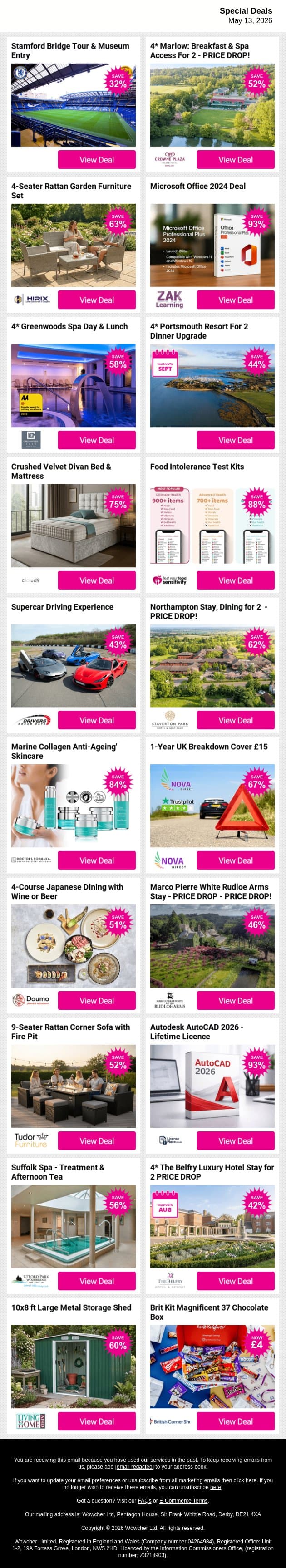 ⚡ Hand-picked. Heavily discounted. All here 🔥 email from Wowcher screenshot
