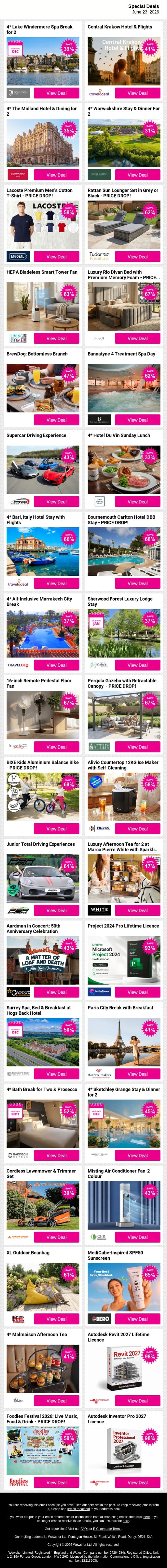 🏆🌞 Goals, sunshine and amazing deals — all in one place email from Wowcher screenshot