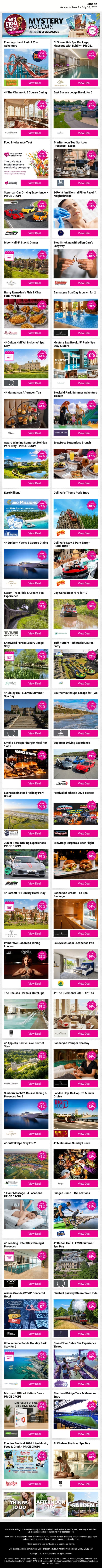 Flamingo Land Park & Zoo Adventure - PRICE DROP! | 5* Shoreditch Spa Package, Massage with Bubbly - PRICE DROP! | 4* The Clermont: 3 Course Dining | East Sussex Lodge Break for 6 | Food Intolerance Test email from Wowcher screenshot