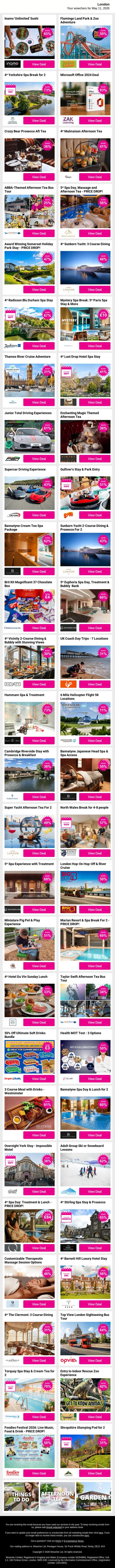 Inamo 'Unlimited' Sushi | Flamingo Land Park & Zoo Adventure - PRICE DROP! | 4* Yorkshire Spa Break for 2 | Microsoft Office 2024 Deal - PRICE DROP! | Crazy Bear Prosecco Aft Tea email from Wowcher screenshot