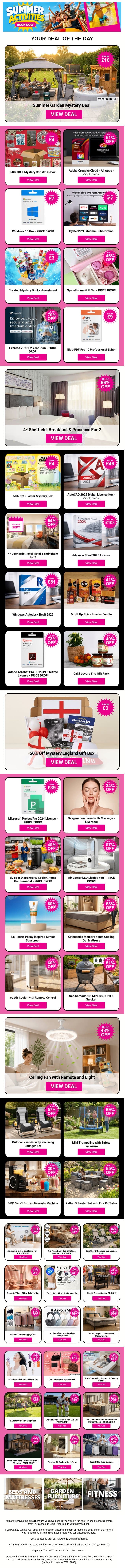 Summer Garden Mystery Deal | 50% Off a Mystery Christmas Box | Adobe Creative Cloud - All Apps | Windows 10 Pro - PRICE DROP! | OysterVPN Lifetime Subscription email from Wowcher screenshot
