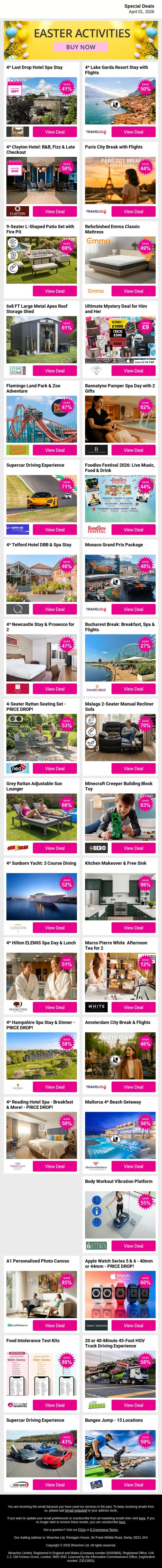 Big Experiences, Small Prices 💥 Have a Look email from Wowcher screenshot