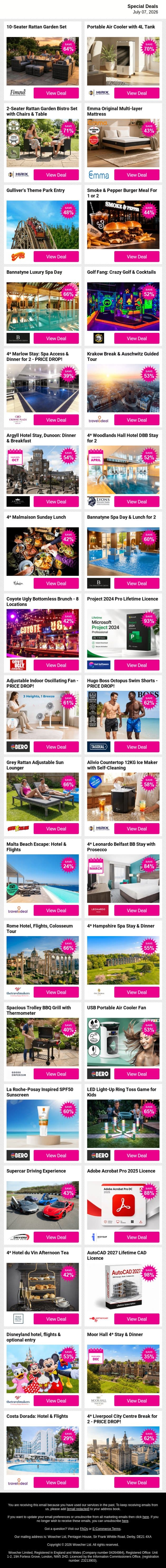 💜 One Last Look at Today's Top Deals, Browse Now 👀 email from Wowcher screenshot