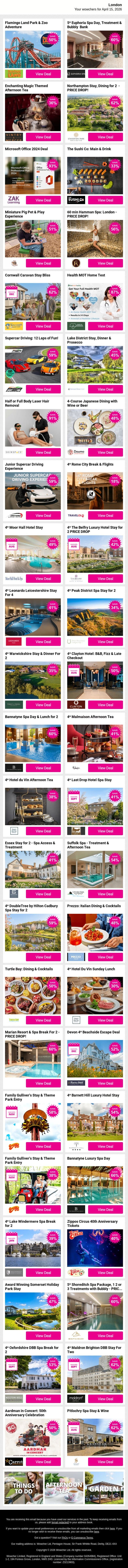 Flamingo Land Park & Zoo Adventure | 5* Euphoria Spa Day, Treatment & Bubbly Bank | Enchanting Magic Themed Afternoon Tea | Northampton Stay, Dining for 2 - PRICE DROP! | Microsoft Office 2024 Deal email from Wowcher screenshot