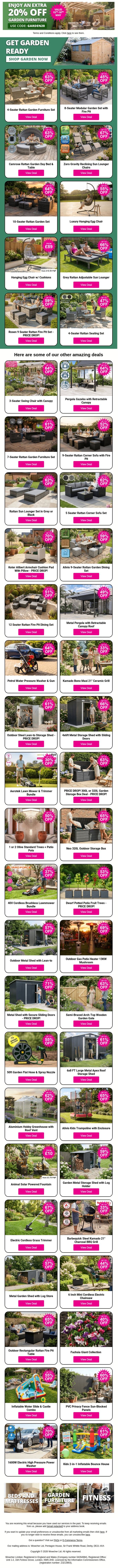 Shop Garden Furniture With EXTRA 20% OFF Using Promo Code: GARDEN20 email from Wowcher screenshot