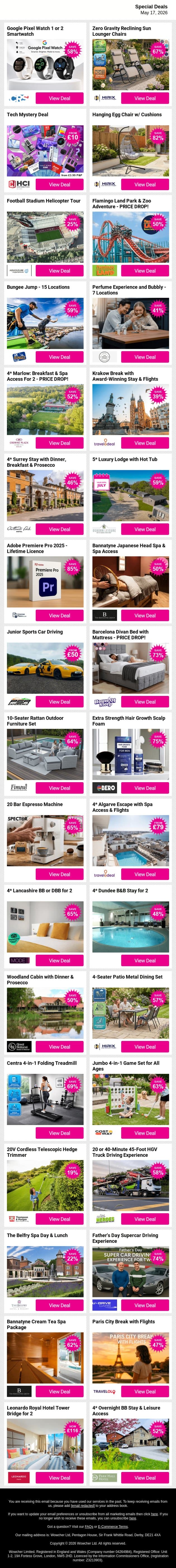 A little Sunday treat? You deserve it 😉 Shop today email from Wowcher screenshot